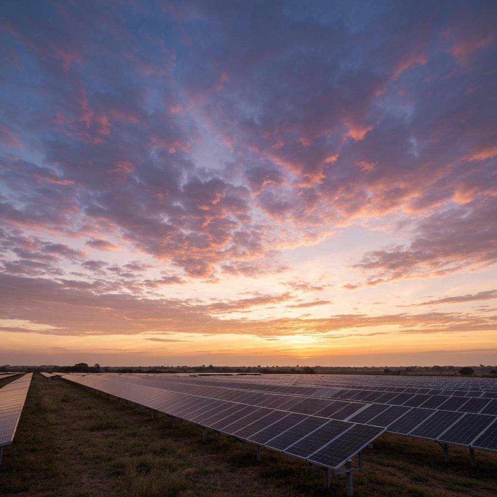 Solar farm at dawn